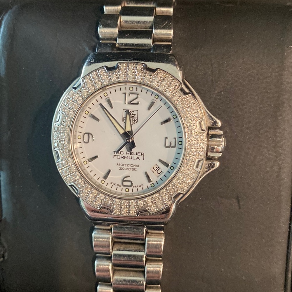Tag Heuer Formula 1 Link Watch. White face with diamonds.